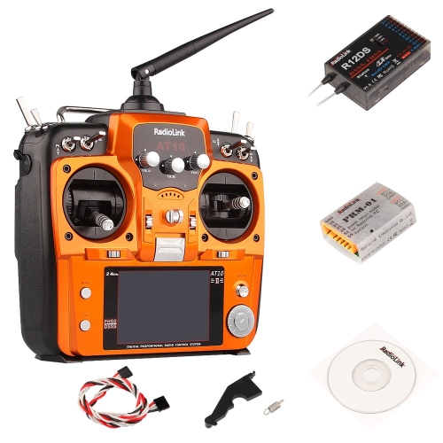 Radiolink AT10II 2.4G 12CH Transmitter Mode 2 +  R12DS Receiver + PRM-01 / Orange color