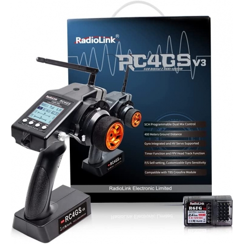RadioLink RC4GS V23 2.4G 5CH Car Controller Transmitter + R6FG Gyro Inside Receiver for RC Car Boat