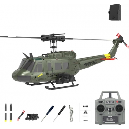 RC Era Helicopter C032 UH-1 Huey 2.4G 6CH witch 6CH Gyro Stabilized Aircraft With Altitude Hold Sacle 1:48 - RTF - Green