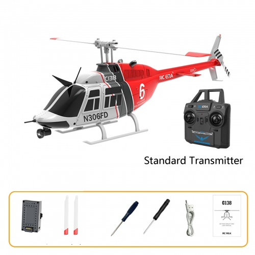 RC Era Helicopter C138 Bell 206 2.4G 6CH with Gyro Stabilized and optical flow - Red