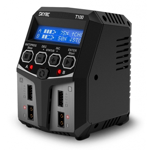 SKYRC T100 DUAL Balance Charger Discharger for LiPo/LiIon/LiFe/LiHV Battery 2-4S 2x50W 5A