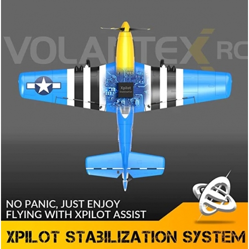 VolantexRC Mini Mustang P51D 4-Ch Beginner Airplane with Xpilot Stabilizer / One-key Aerobatic 761-5 V2 RTF Blue
