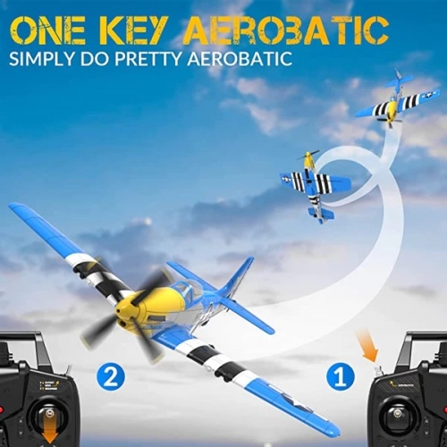 VolantexRC Mini Mustang P51D 4-Ch Beginner Airplane with Xpilot Stabilizer / One-key Aerobatic 761-5 V2 RTF Blue